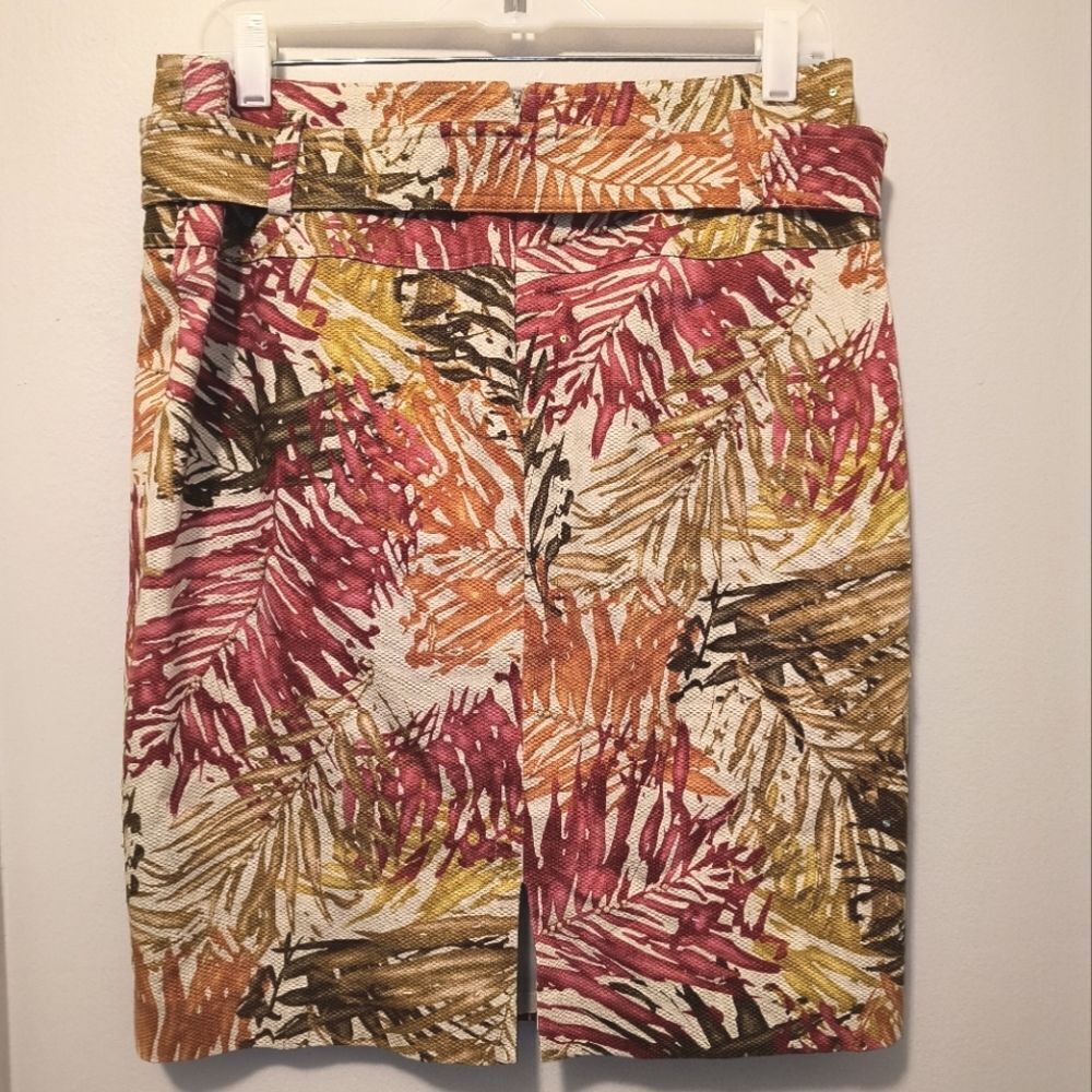 Vintage Kelly Diane Palm Leaf Pencil Skirt Belted Floral Cottagecore Size 8 - Picture 5 of 6